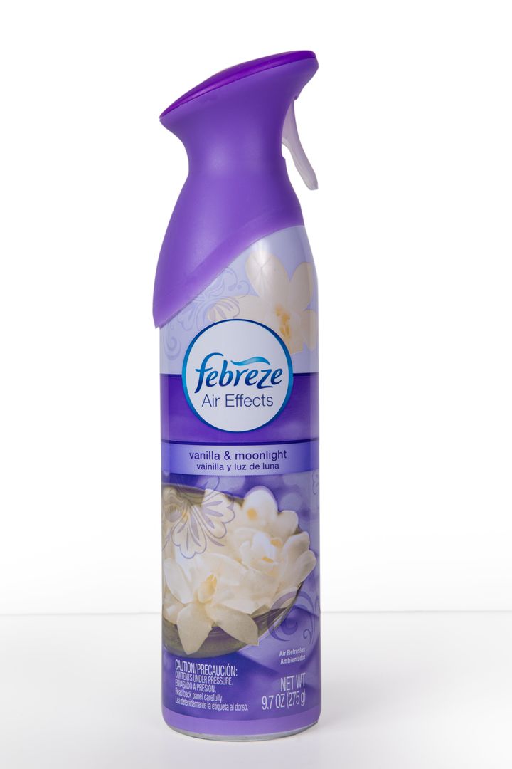Picture is a spray bottle of Febreze Air Freshener against a white background. Made by Procter and Gamble, Febreze has been sold in the United States since 1998.