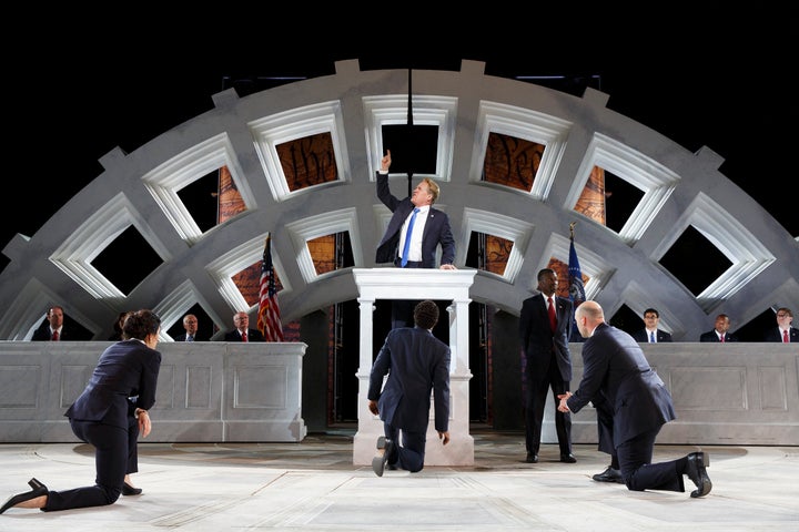 <p>Gregg Henry (center) in The Public Theater’s <em>Julius Caesar</em></p>