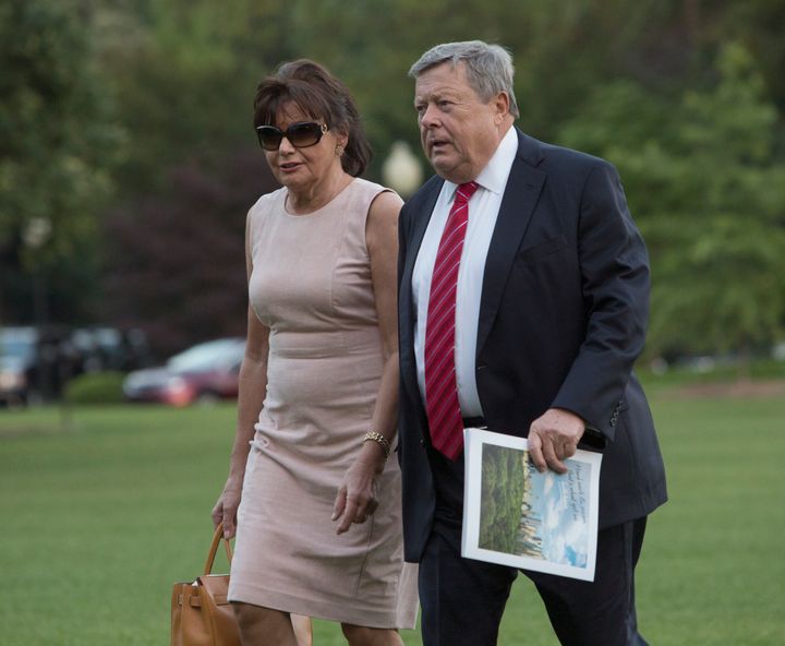 Melania Trump's parents, Viktor Knavs and Amalija Knavs, are seen arriving at the White House on Sunday.