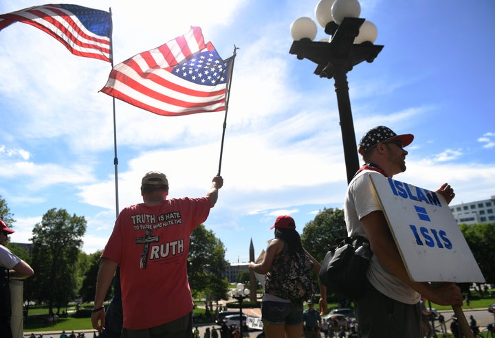 Anti-Sharia Law protestors gathered on the west steps of the Capitol June 10, 2017 in Denver.