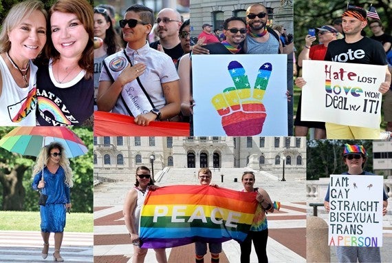 PVD Equality March for Unity and Pride Supporters - Caroline and Laurie Hart, Top Left, Leo Bottom Right