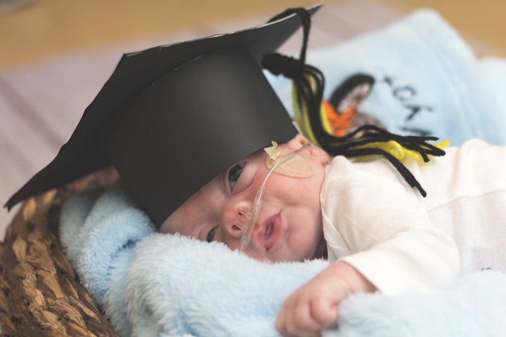 On a baby’s “graduation day,” he or she receives a homemade grad cap, a little goodbye ceremony and a complimentary photo shoot.