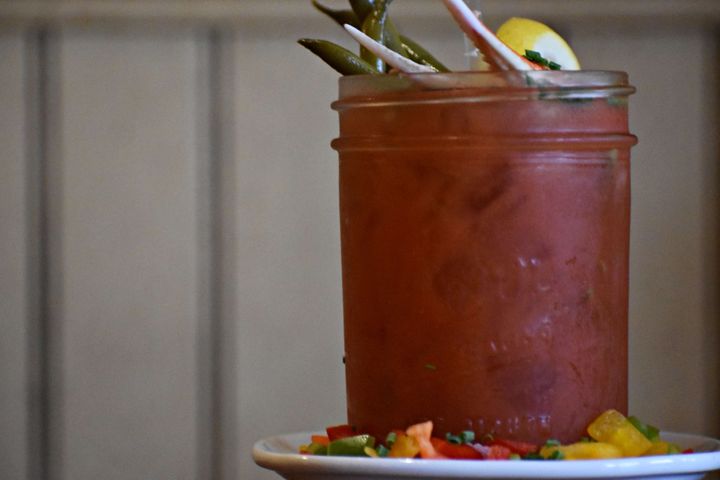 <p>Dungeness crab claw spicy Bloody Mary</p>