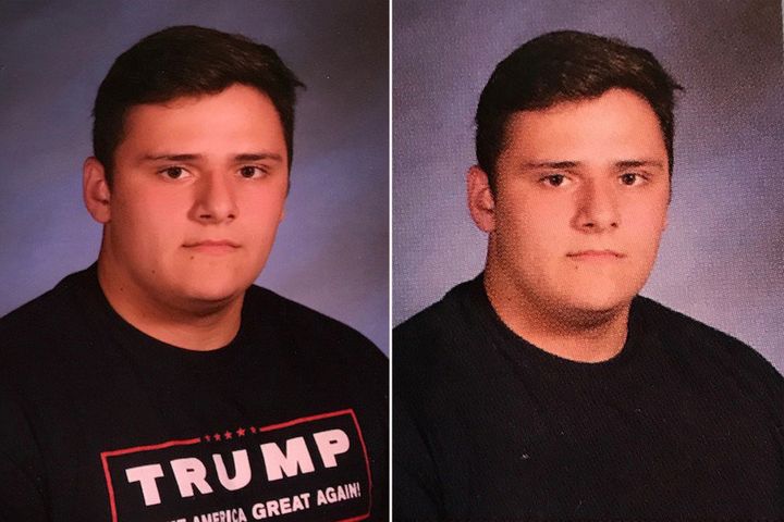 Grant Berardo, a student at Wall Township High School in New Jersey, says his Trump T-shirt message was removed before it was printed in the yearbook.