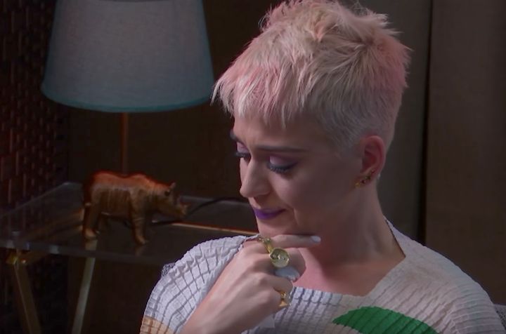 Katy Perry during a therapy session streamed live on YouTube Friday night.