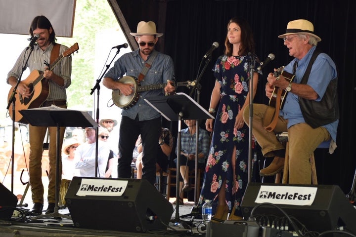 <p>Seth Avett, Scott Avett, Bonnie Rini, and Jim Avett at MerleFest, April 30, 2017</p>