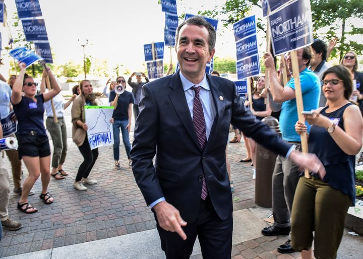 Northam greets supporters in Arlington, Virginia ahead of a candidate forum on May 2.