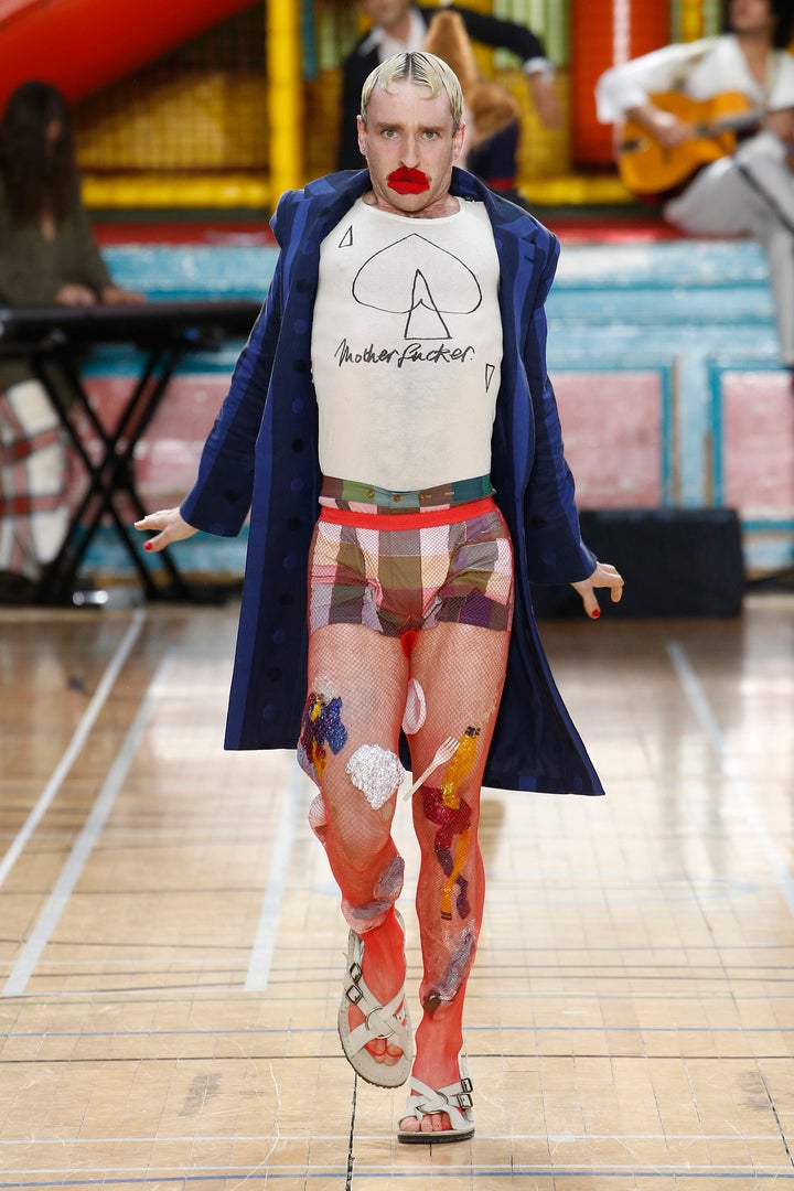 A model walks the runway at the Vivenne Westwood show during the London Fashion Week Men's June 2017 collections on 12 June 2017 in London, England.