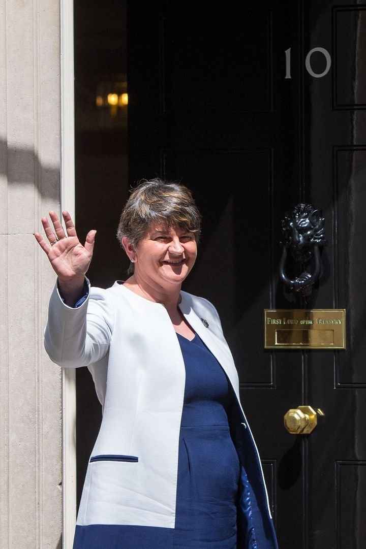 DUP leader Arlene Foster arriving at 10 Downing Street in London for talks on a deal to prop up a Tory minority administration