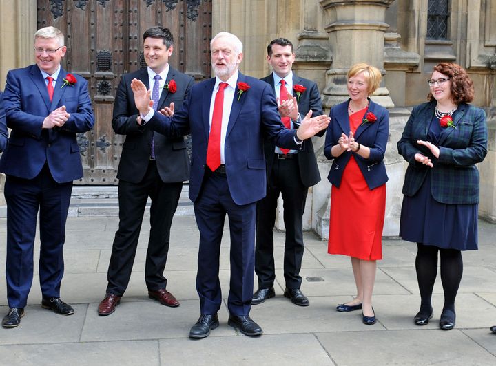 Jeremy Corbyn welcomes the six new Scottish Labour MPs to Parliament.