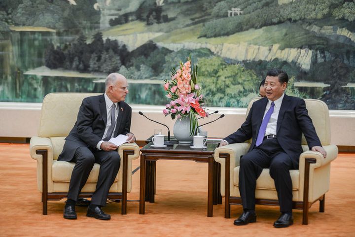 California Governor Jerry Brown meets with Xi Jinping in Beijing.