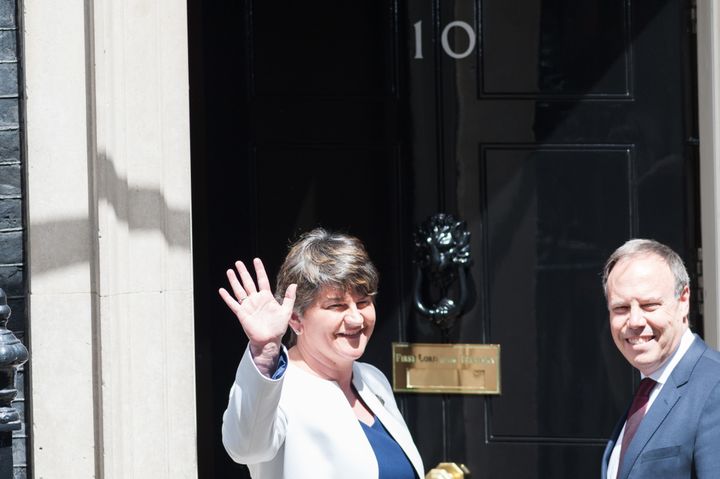 DUP leader Arlene Foster arrives at Downing Street.