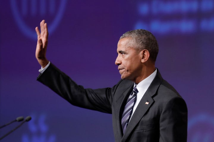 Former President Barack Obama gives a speech at the Montreal Chamber of Commerce on June 6. "Former presidents likely transcend politics when they leave office, moving into a more nonpolitical role," says Gallup's Jeffrey M. Jones.