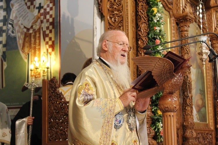 <em>His All-Holiness delivering the homily during the Synodal Divine Liturgy (Holy and Great Council) for the Sunday of All S