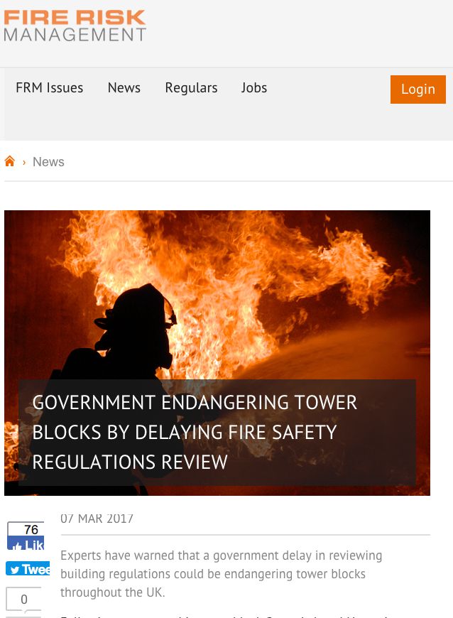 An article from the Fire Protection Agency warning about the dangers of tower block fires in March 2017