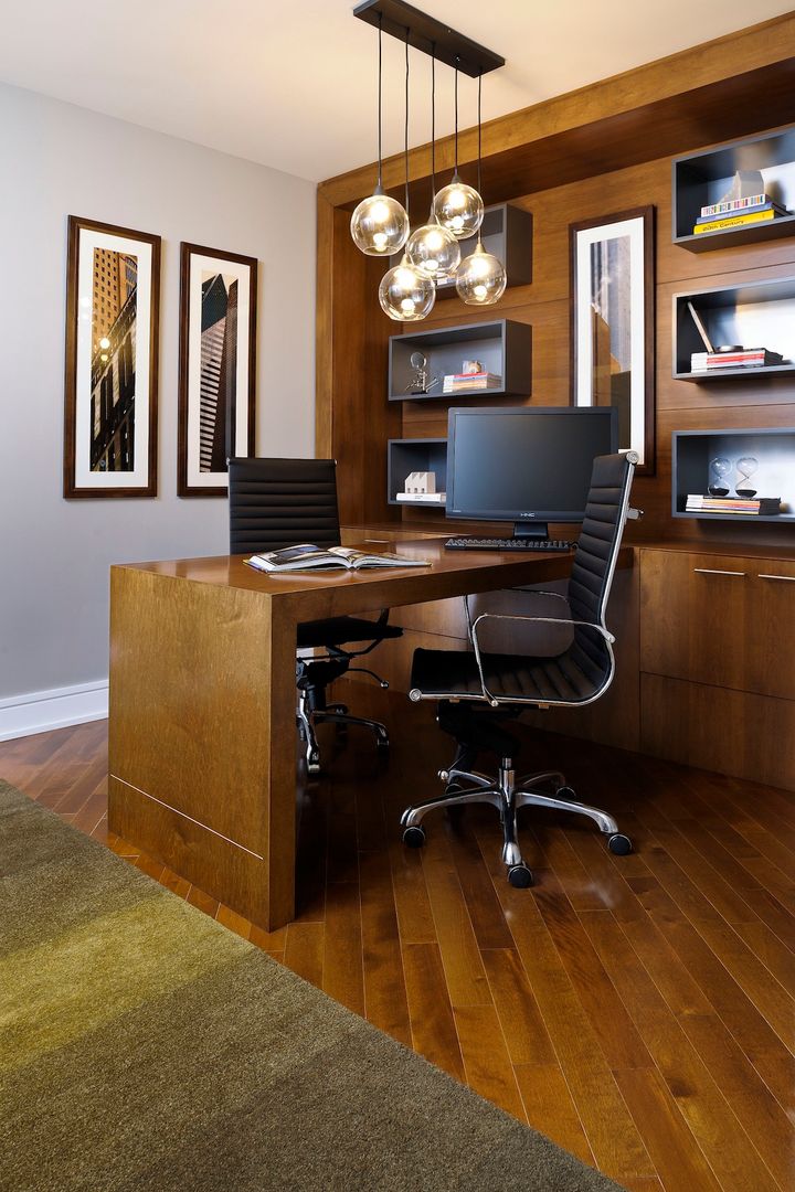 Wasted circulation space in an oversized bedroom was reconfigured to become a home office, turning the unit into a one-bedroom-plus den and increasing its R.O.E. (Image Mary Cook Associates)