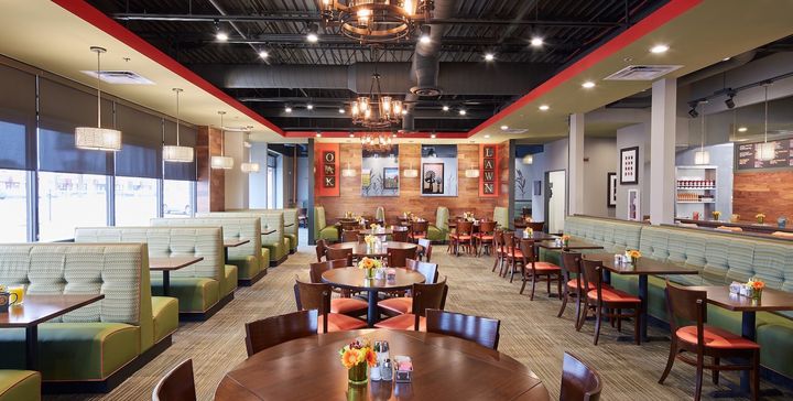 Thanks to astute interior design, a new Original Pancake House is a meeting spot for family dinners and community meetings and enjoys high R.O.E. (Image Mary Cook Associates)