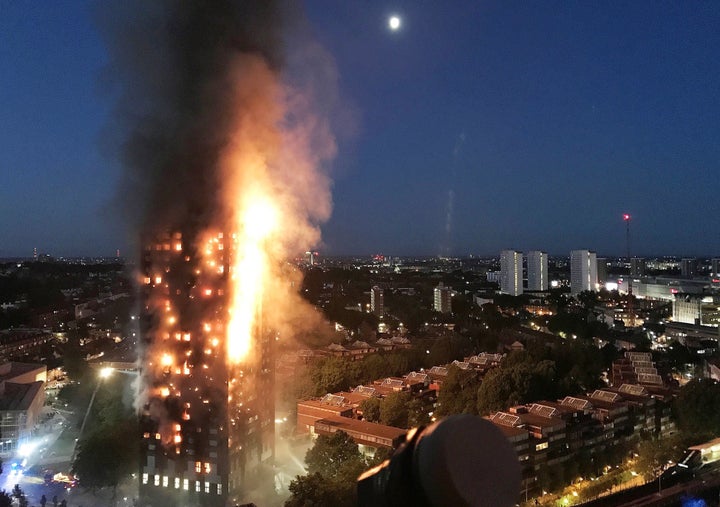 The Grenfell Tower apartment complex in London was engulfed in flames early on Wednesday.