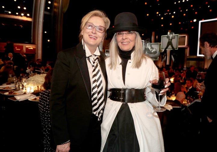 Meryl Streep and honoree Diane Keaton onstage during American Film Institute's 45th Life Achievement Award Gala Tribute to Diane Keaton at Dolby Theatre on June 8, 2017.