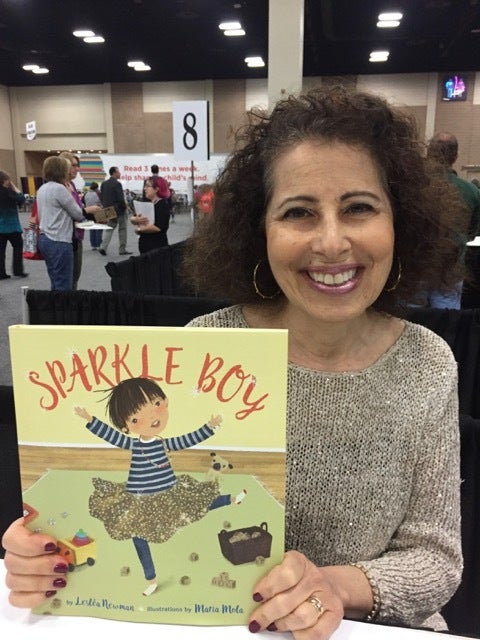 Lesléa Newman with her new book <em>Sparkle Boy</em>