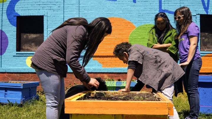 <p>Kids dig in to planting their school garden thanks to the Common Ground Foundation, the Gardeneers and Common Threads.</p>