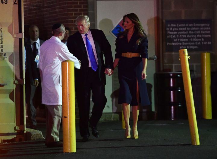 President Donald Trump and first lady Melania Trump visit House Majority Whip Steve Scalise in the hospital late Wednesday. The congressman remains in critical condition after surgery.