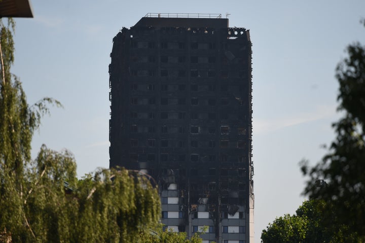 The scorched remains of Grenfell Tower on Thursday morning