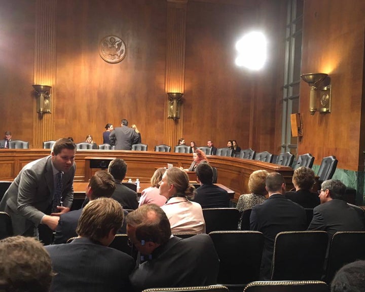 Nominee John K. Bush greets his guests prior to the start of the Senate Judiciary Committee hearing on June 14, 2017.