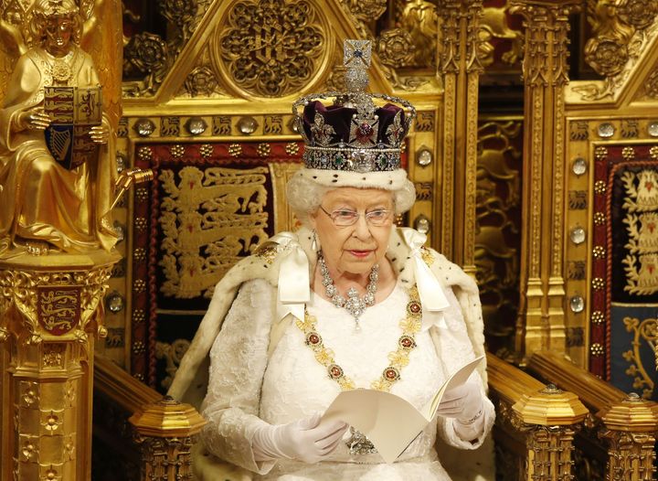 Queen Elizabeth II delivers the Queen's Speech at the State Opening of Parliament