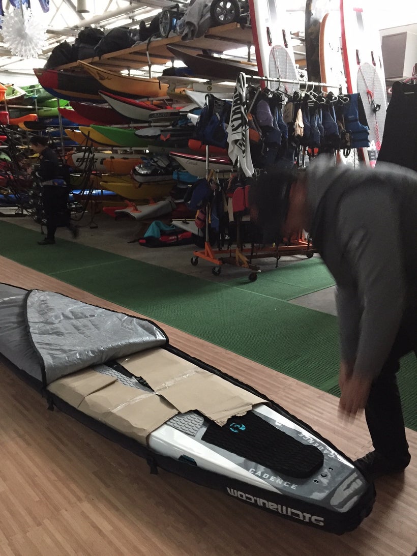 Eddie Miller, Owner SUP Runner, delivering Pau Hana Cadence RT SUP, Pier 84 Boathouse, NYC