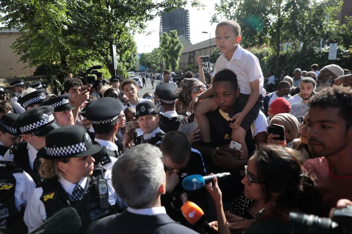 Sadiq Khan meets people near the scene of the Grenfell Tower fire