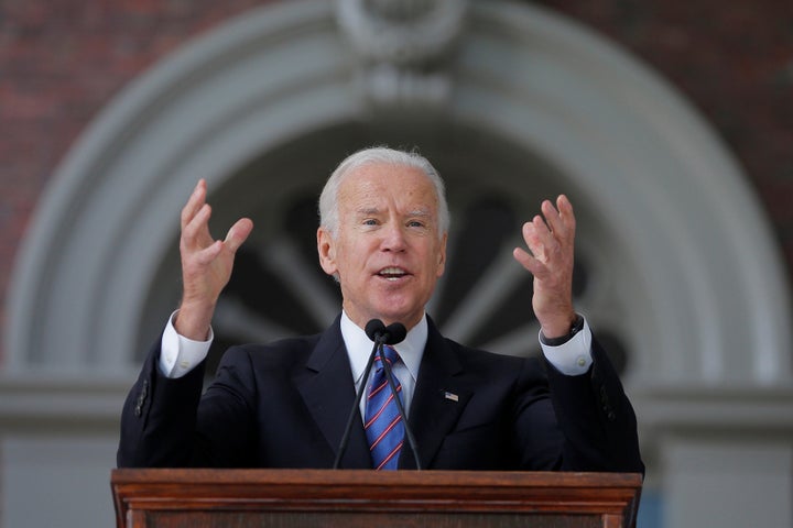 Former Vice President Joe Biden speaking at Harvard University last month.