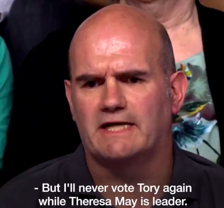 BBC Question Time audience member says he will never vote Tory again while Theresa May is leader