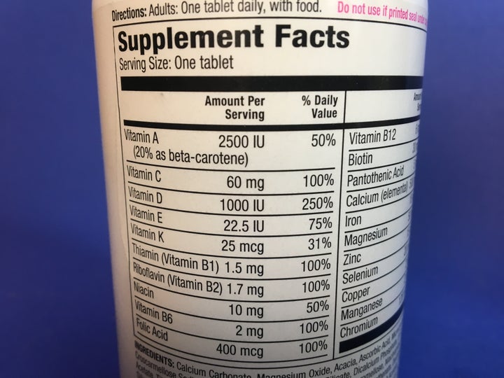 Supplements Facts panel displaying % Daily Values that are wrong