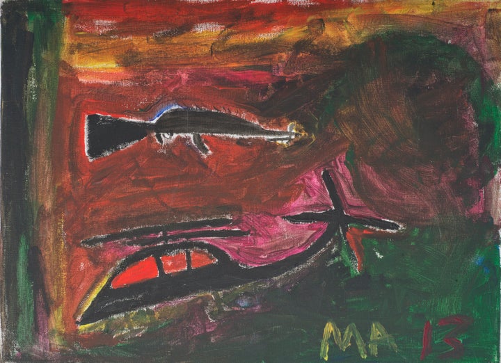 This piece is one of more than 80 artworks by child refugees that will be on display at a new exhibition in London.