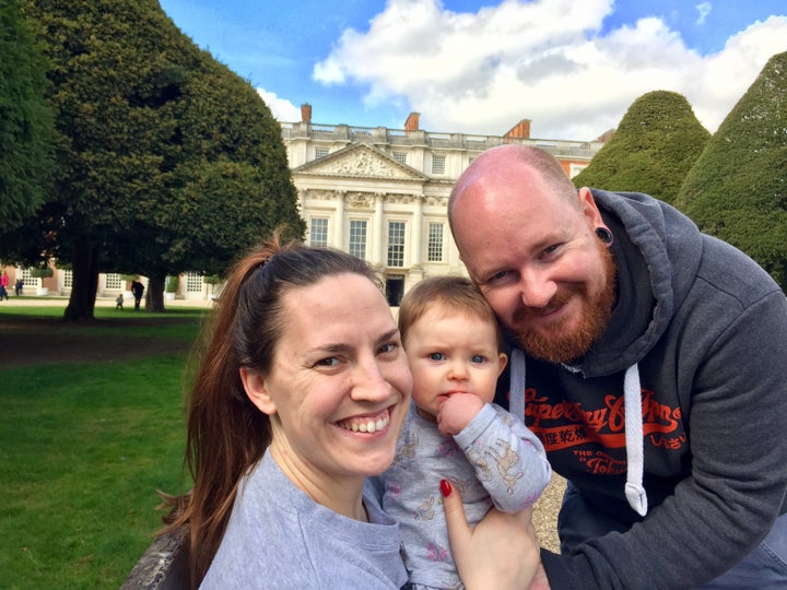 Vicki McNelly, 29, with her daughter Florence, 11 months and partner Stephen, 30.