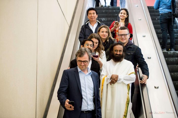 Sri Sri out for a walk after H2O discussing the many happiness projects he spearheads 