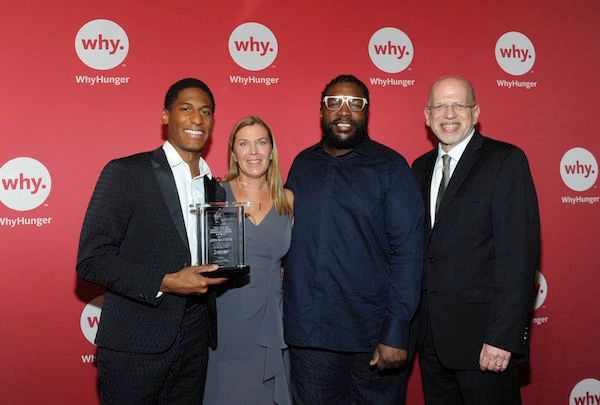 Pictured Left to Righ: Jon Batiste, musician and Late Show with Stephen Colbert bandleader, ASCAP Harry Chapin Humanitarian Award Honoree; Noreen Springstead, WhyHunger Executive Director; Questlove, GRAMMY award-winning musician and musical director for The Tonight Show Starring Jimmy Fallon; Seth Saltzman, WhyHunger Board Chair and Senior VP, Project Leader, Global Services at ASCAP.