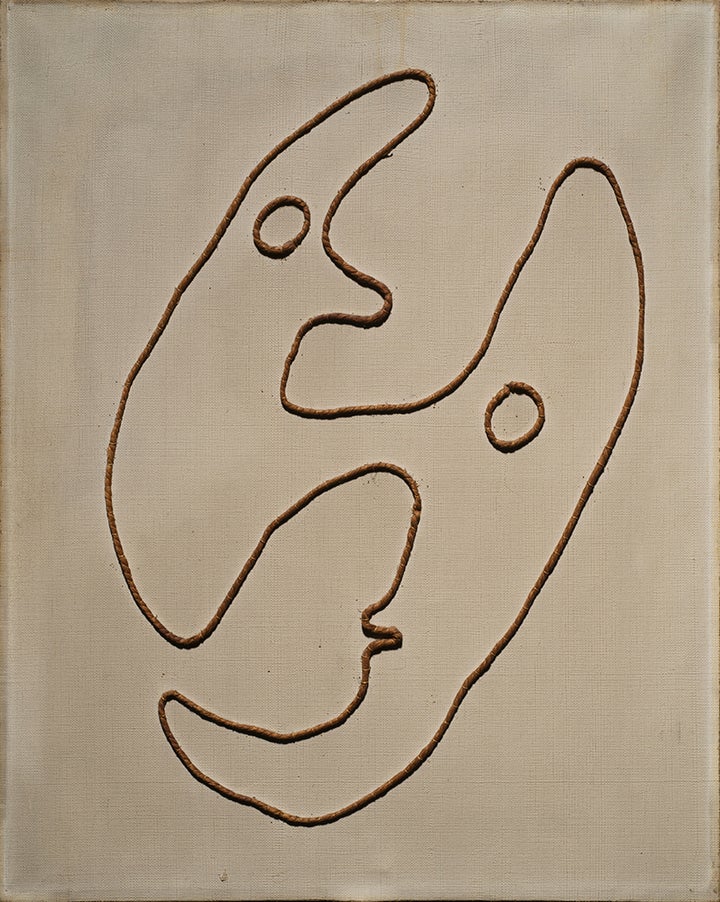 Jean Arp, Deux têtes, 1927-28, Oil and cord on canvas, 50.3 by 40 cm (19¾ by 15¾ in.) © 2017 Artists Rights Society (ARS), New York / VG Bild-Kunst, Bonn. Courtesy Di Donna, New York. At Art Basel.