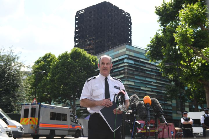 Metropolitan Police Commander Stuart Cundy speaking to the media near Grenfell Tower in west London on Saturday