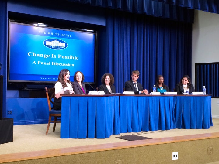 Catherine Lhamon, second from left, participates in a White House panel discussion about campus sexual violence. April 29, 20