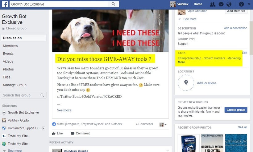 Tags of facebook group