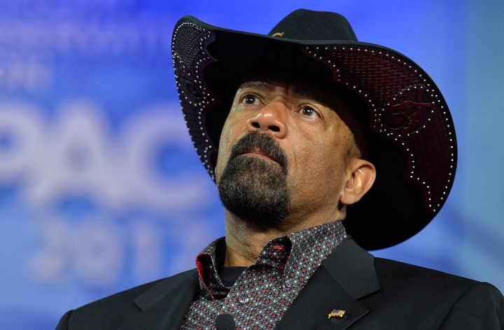 Milwaukee County Sheriff David A. Clarke, Jr. listens to remarks during the Conservative Political Action Conference (CPAC) at National Harbor, Maryland, February 23, 2017. (MIKE THEILER/AFP/Getty Images)