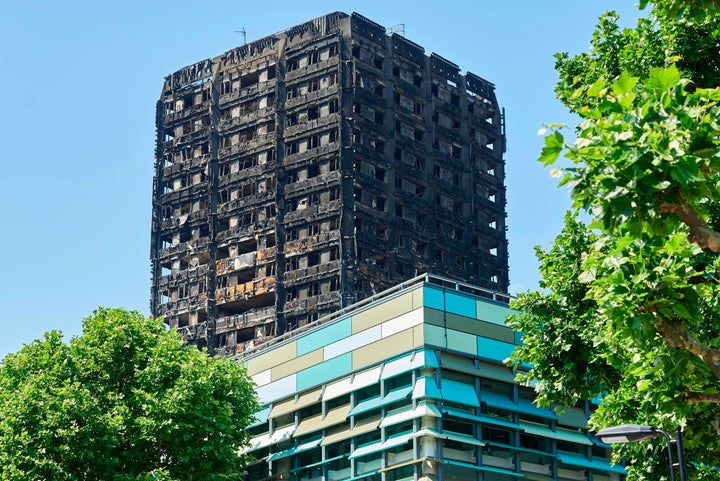 The charred remnains of the Grenfell Tower block in Kensington, west London. 