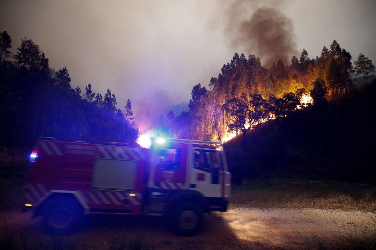 Firefighters work to put out a forest fire near Bouca in central Portugal.