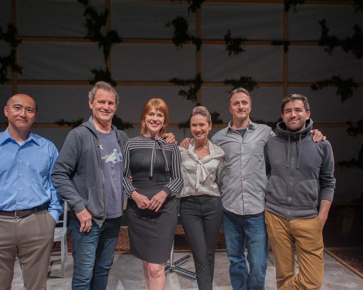 <p>The creative team for <em>Harm</em>: Don Castro, director Bill English, Lauren English, Charisse Loriaux, James Asher, playwright Christopher Chen.</p>