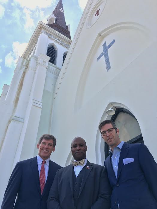 Rev. Eric SC Manning (center) and Michael Arad (right) said Saturday the design process was in its beginning stages.