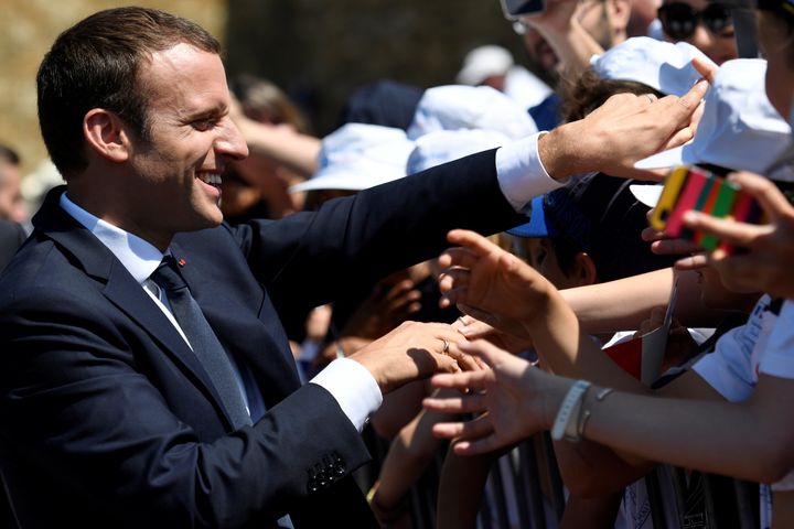 French President Emmanuel Macron attends a ceremony at the Mont Valerien memorial in Suresnes, near Paris, June 18, 2017.