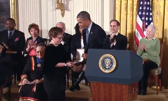 Patsy Mink’s daughter Wendy receives the Presidential Medal of Freedom awarded to her mother posthumously by President Obama