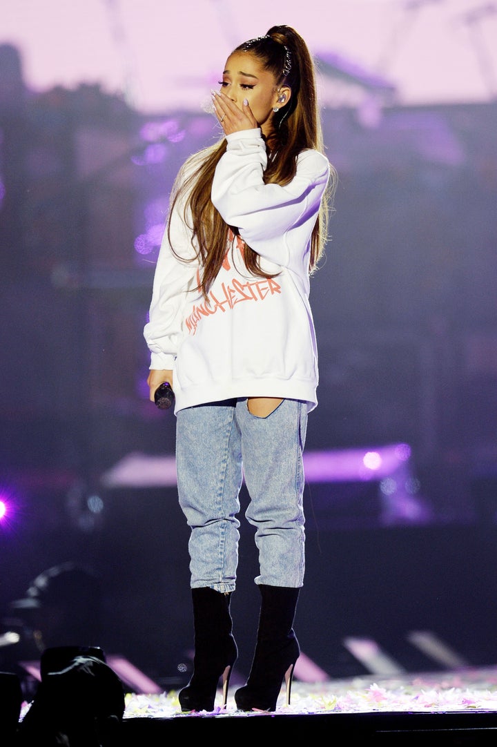 Ariana on stage during the One Love Manchester benefit